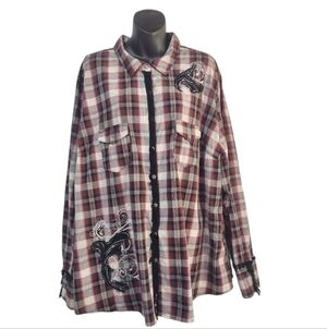 Maurices Premium Women's Western Design Plaid Button Down Shirt Size 4 (XXL)
